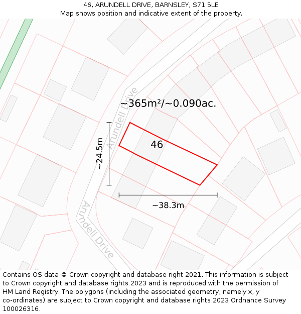 46, ARUNDELL DRIVE, BARNSLEY, S71 5LE: Plot and title map