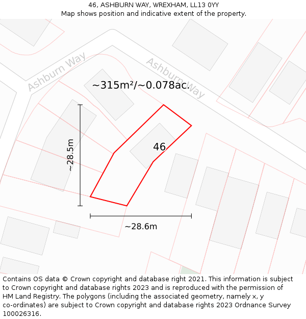 46, ASHBURN WAY, WREXHAM, LL13 0YY: Plot and title map