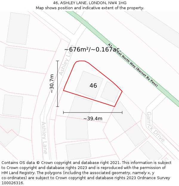 46, ASHLEY LANE, LONDON, NW4 1HG: Plot and title map