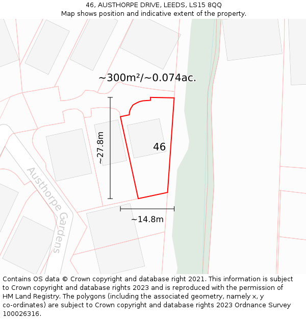 46, AUSTHORPE DRIVE, LEEDS, LS15 8QQ: Plot and title map