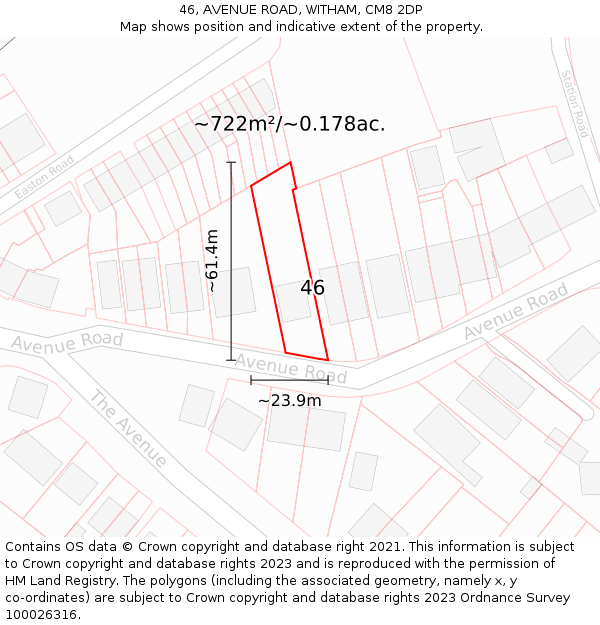 46, AVENUE ROAD, WITHAM, CM8 2DP: Plot and title map