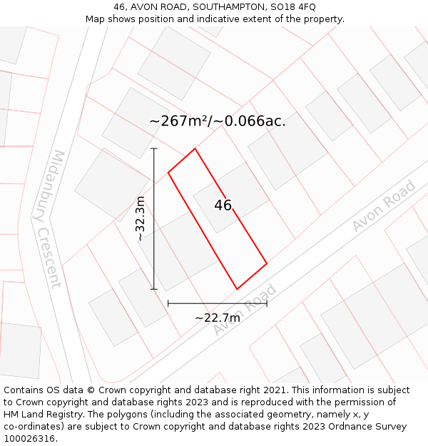 46, AVON ROAD, SOUTHAMPTON, SO18 4FQ: Plot and title map