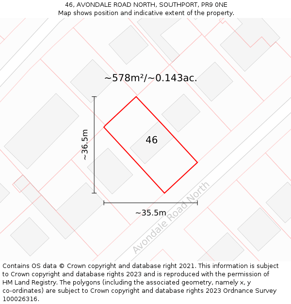 46, AVONDALE ROAD NORTH, SOUTHPORT, PR9 0NE: Plot and title map