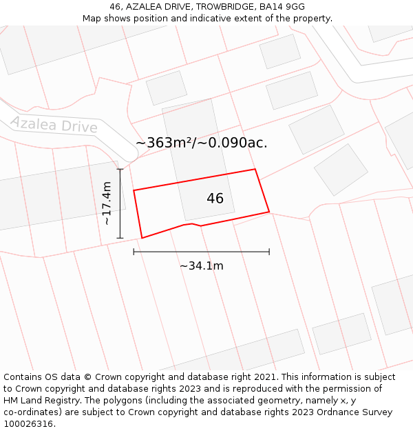 46, AZALEA DRIVE, TROWBRIDGE, BA14 9GG: Plot and title map