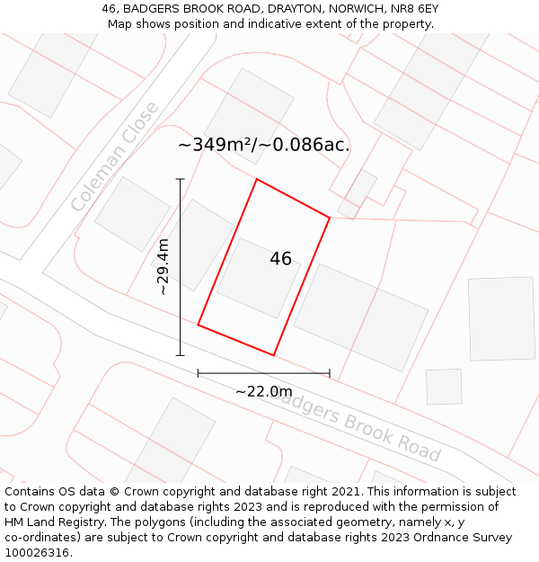 46, BADGERS BROOK ROAD, DRAYTON, NORWICH, NR8 6EY: Plot and title map