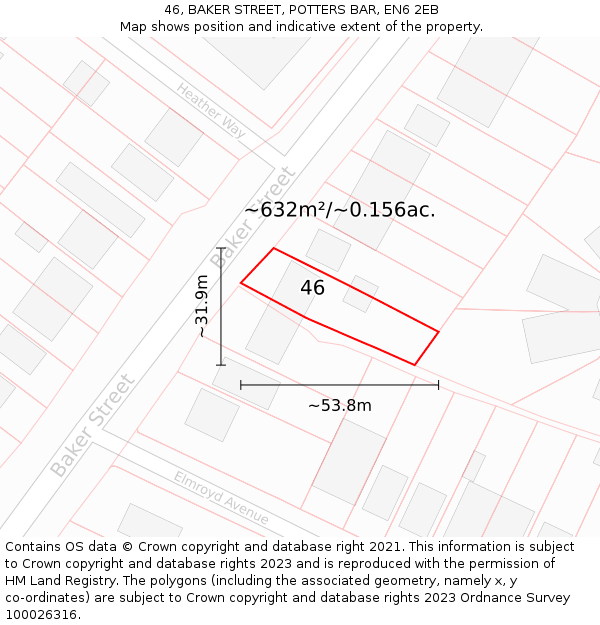 46, BAKER STREET, POTTERS BAR, EN6 2EB: Plot and title map