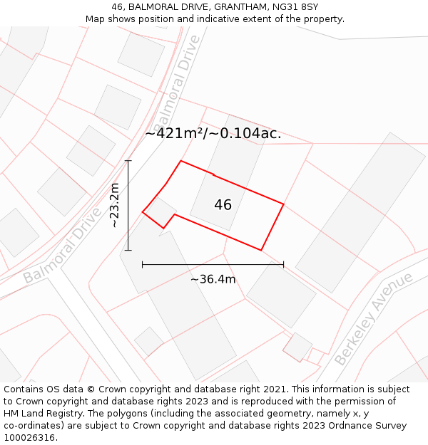 46, BALMORAL DRIVE, GRANTHAM, NG31 8SY: Plot and title map