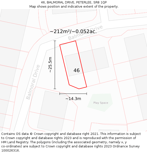 46, BALMORAL DRIVE, PETERLEE, SR8 1QP: Plot and title map