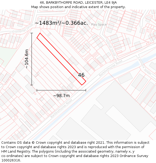 46, BARKBYTHORPE ROAD, LEICESTER, LE4 9JA: Plot and title map