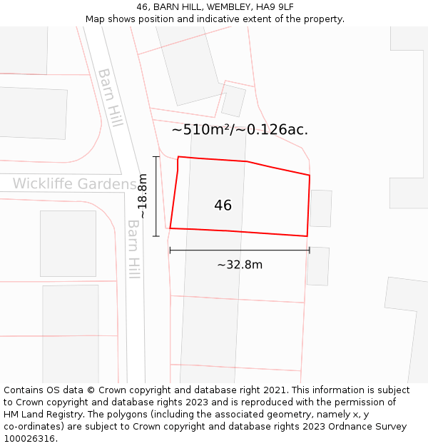 46, BARN HILL, WEMBLEY, HA9 9LF: Plot and title map