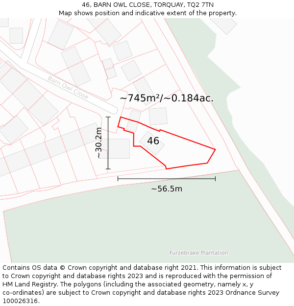 46, BARN OWL CLOSE, TORQUAY, TQ2 7TN: Plot and title map