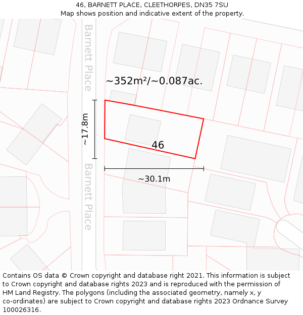 46, BARNETT PLACE, CLEETHORPES, DN35 7SU: Plot and title map