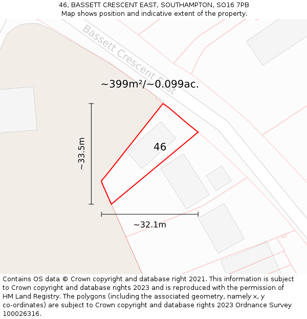 46, BASSETT CRESCENT EAST, SOUTHAMPTON, SO16 7PB: Plot and title map