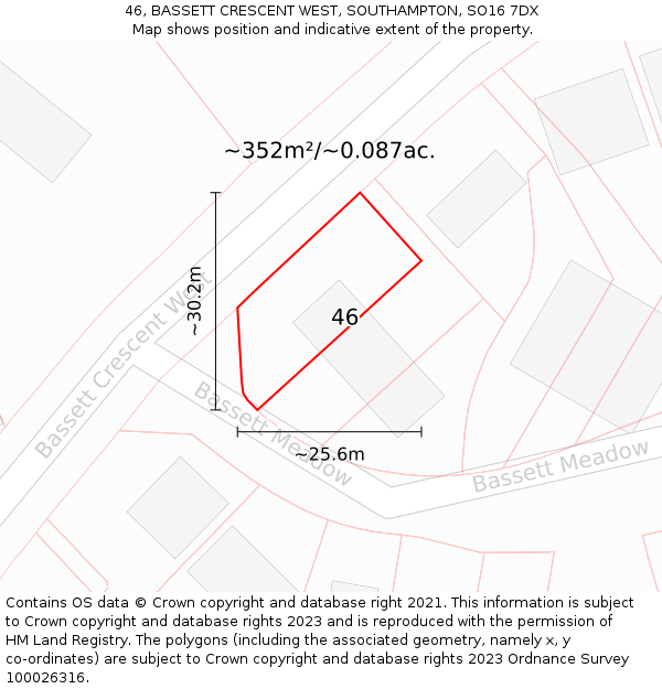46, BASSETT CRESCENT WEST, SOUTHAMPTON, SO16 7DX: Plot and title map