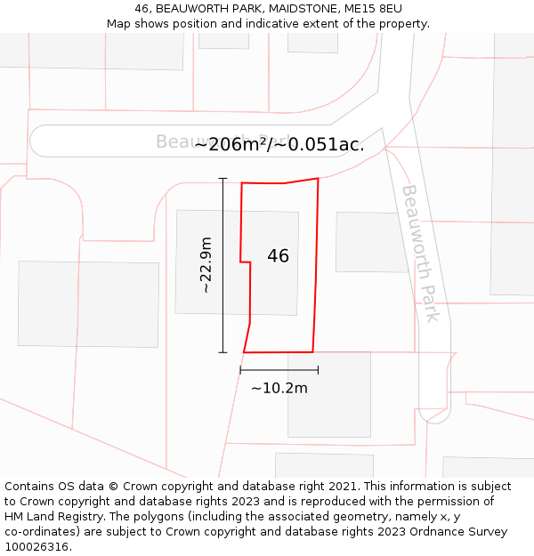 46, BEAUWORTH PARK, MAIDSTONE, ME15 8EU: Plot and title map