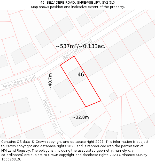 46, BELVIDERE ROAD, SHREWSBURY, SY2 5LX: Plot and title map