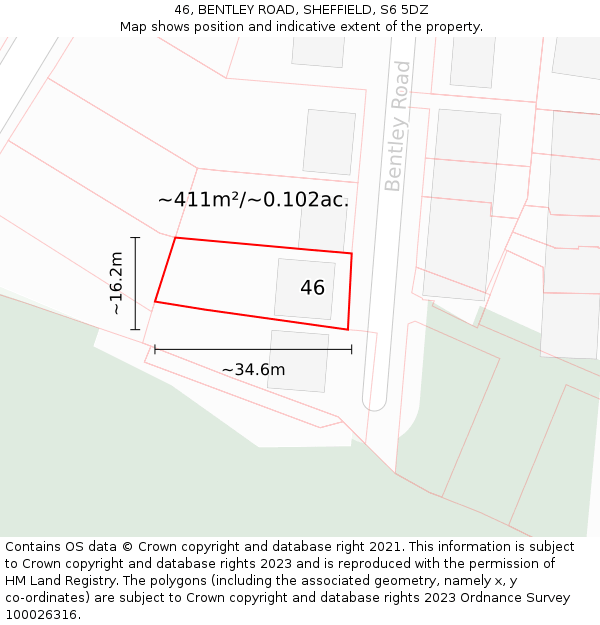 46, BENTLEY ROAD, SHEFFIELD, S6 5DZ: Plot and title map