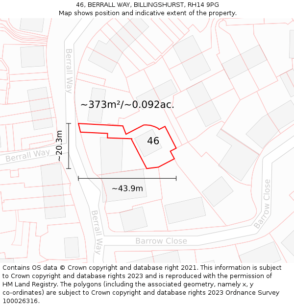 46, BERRALL WAY, BILLINGSHURST, RH14 9PG: Plot and title map