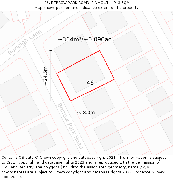 46, BERROW PARK ROAD, PLYMOUTH, PL3 5QA: Plot and title map