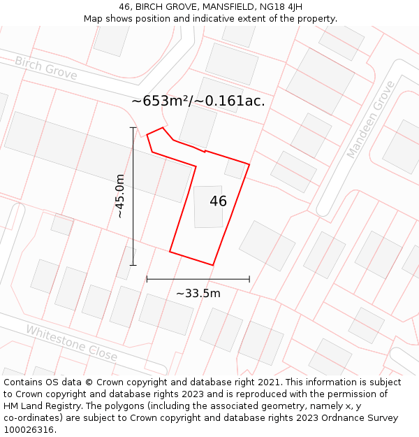 46, BIRCH GROVE, MANSFIELD, NG18 4JH: Plot and title map