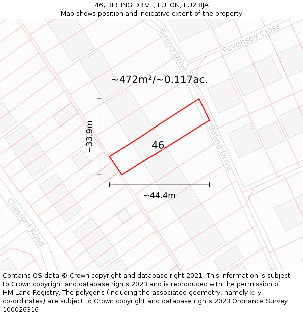 46, BIRLING DRIVE, LUTON, LU2 8JA: Plot and title map