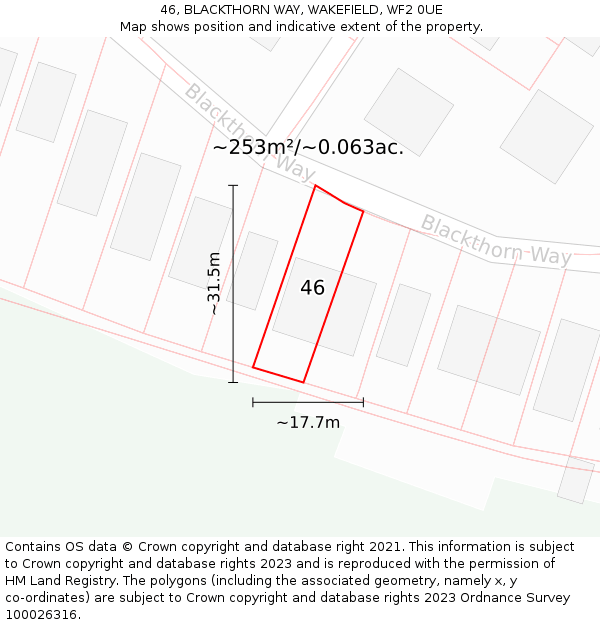 46, BLACKTHORN WAY, WAKEFIELD, WF2 0UE: Plot and title map