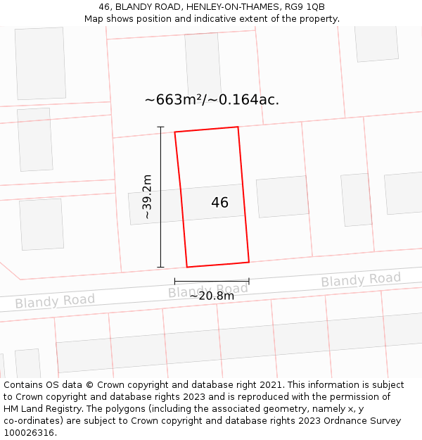 46, BLANDY ROAD, HENLEY-ON-THAMES, RG9 1QB: Plot and title map