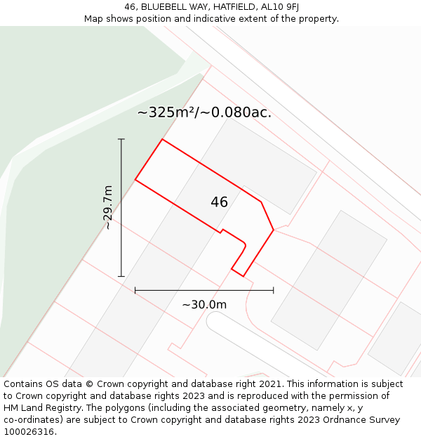 46, BLUEBELL WAY, HATFIELD, AL10 9FJ: Plot and title map