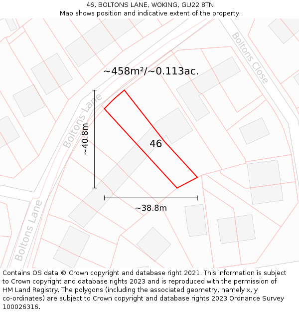 46, BOLTONS LANE, WOKING, GU22 8TN: Plot and title map