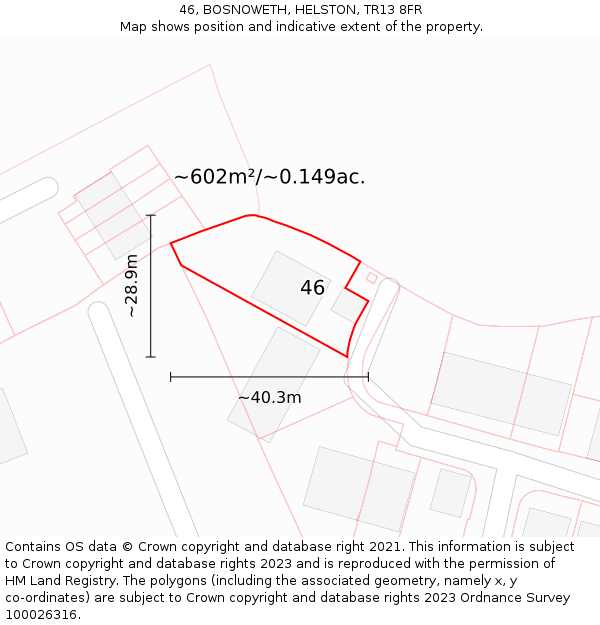 46, BOSNOWETH, HELSTON, TR13 8FR: Plot and title map