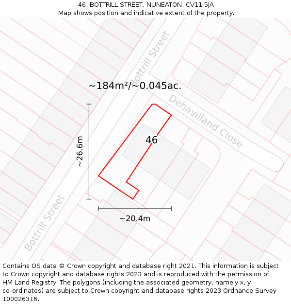 46, BOTTRILL STREET, NUNEATON, CV11 5JA: Plot and title map