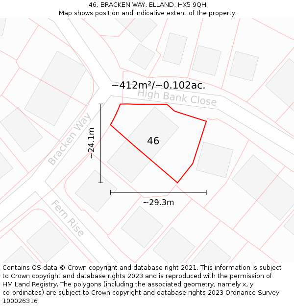 46, BRACKEN WAY, ELLAND, HX5 9QH: Plot and title map