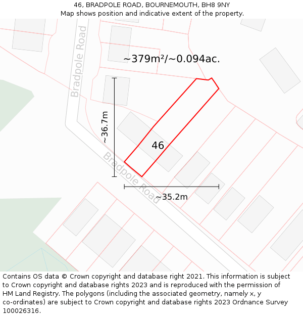 46, BRADPOLE ROAD, BOURNEMOUTH, BH8 9NY: Plot and title map