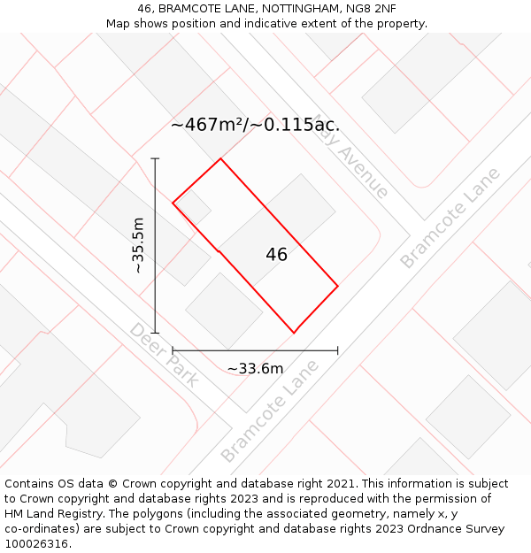 46, BRAMCOTE LANE, NOTTINGHAM, NG8 2NF: Plot and title map