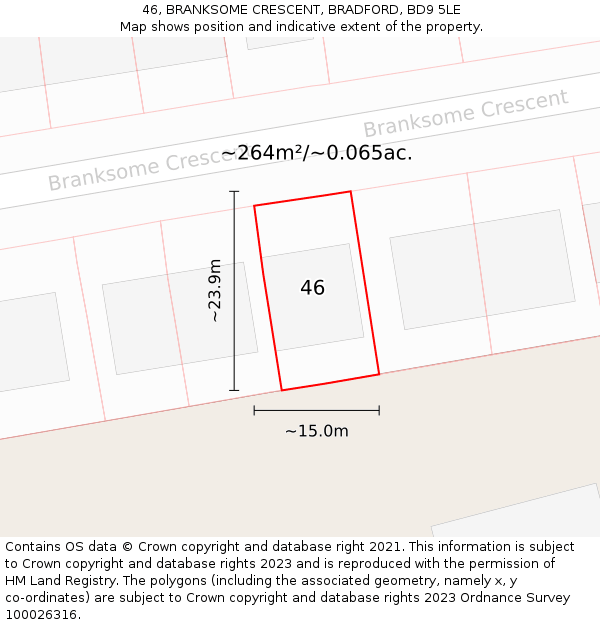 46, BRANKSOME CRESCENT, BRADFORD, BD9 5LE: Plot and title map