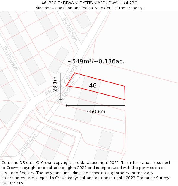 46, BRO ENDDWYN, DYFFRYN ARDUDWY, LL44 2BG: Plot and title map