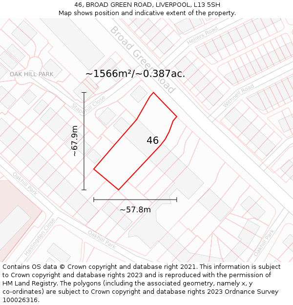46, BROAD GREEN ROAD, LIVERPOOL, L13 5SH: Plot and title map
