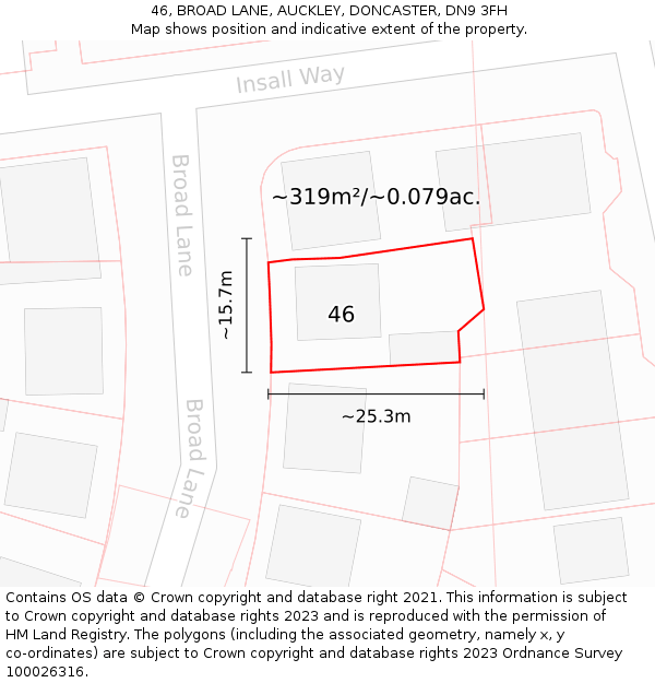 46, BROAD LANE, AUCKLEY, DONCASTER, DN9 3FH: Plot and title map