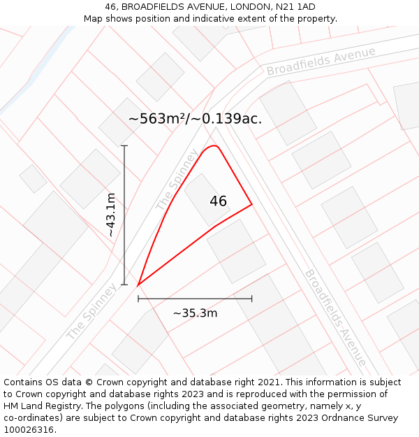 46, BROADFIELDS AVENUE, LONDON, N21 1AD: Plot and title map