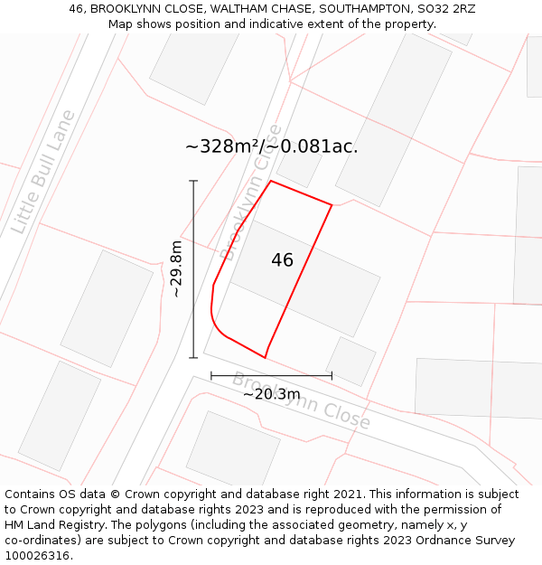 46, BROOKLYNN CLOSE, WALTHAM CHASE, SOUTHAMPTON, SO32 2RZ: Plot and title map