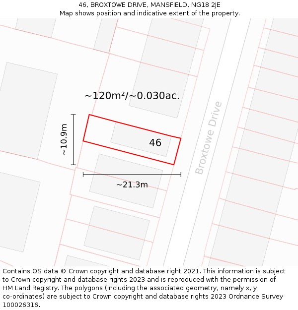 46, BROXTOWE DRIVE, MANSFIELD, NG18 2JE: Plot and title map