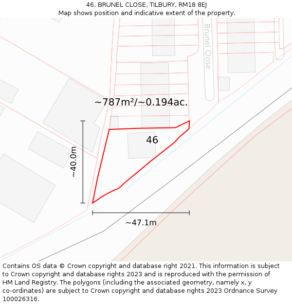 46, BRUNEL CLOSE, TILBURY, RM18 8EJ: Plot and title map