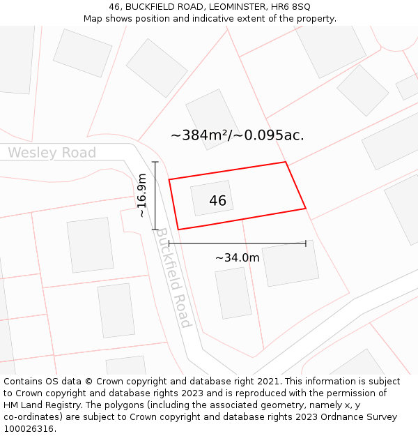 46, BUCKFIELD ROAD, LEOMINSTER, HR6 8SQ: Plot and title map