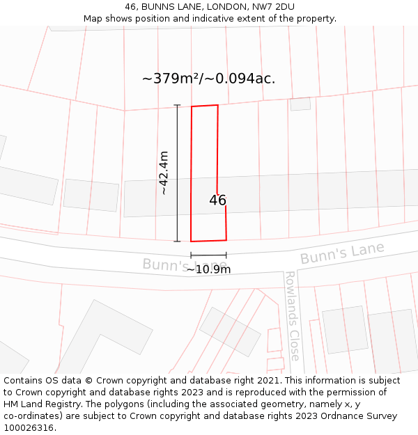46, BUNNS LANE, LONDON, NW7 2DU: Plot and title map