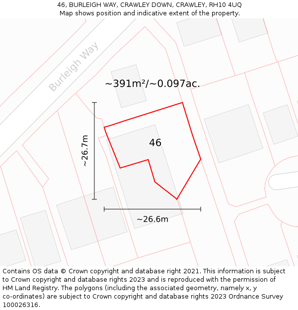 46, BURLEIGH WAY, CRAWLEY DOWN, CRAWLEY, RH10 4UQ: Plot and title map