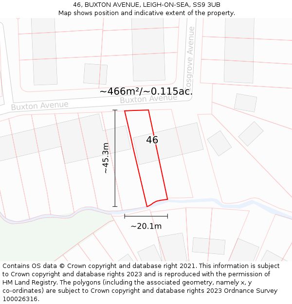 46, BUXTON AVENUE, LEIGH-ON-SEA, SS9 3UB: Plot and title map