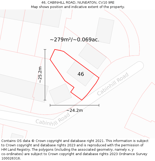 46, CABINHILL ROAD, NUNEATON, CV10 9RE: Plot and title map