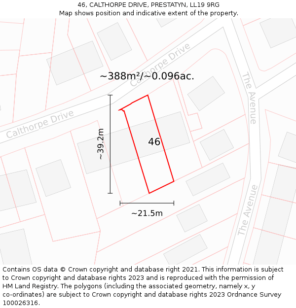 46, CALTHORPE DRIVE, PRESTATYN, LL19 9RG: Plot and title map