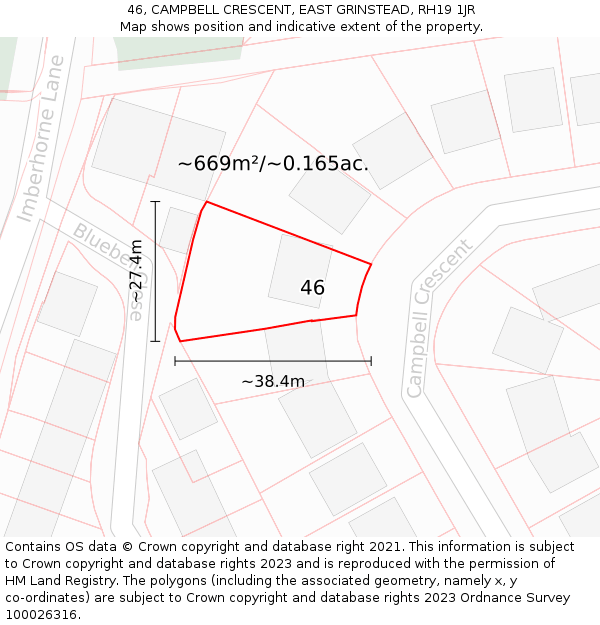 46, CAMPBELL CRESCENT, EAST GRINSTEAD, RH19 1JR: Plot and title map