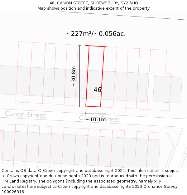 46, CANON STREET, SHREWSBURY, SY2 5HQ: Plot and title map